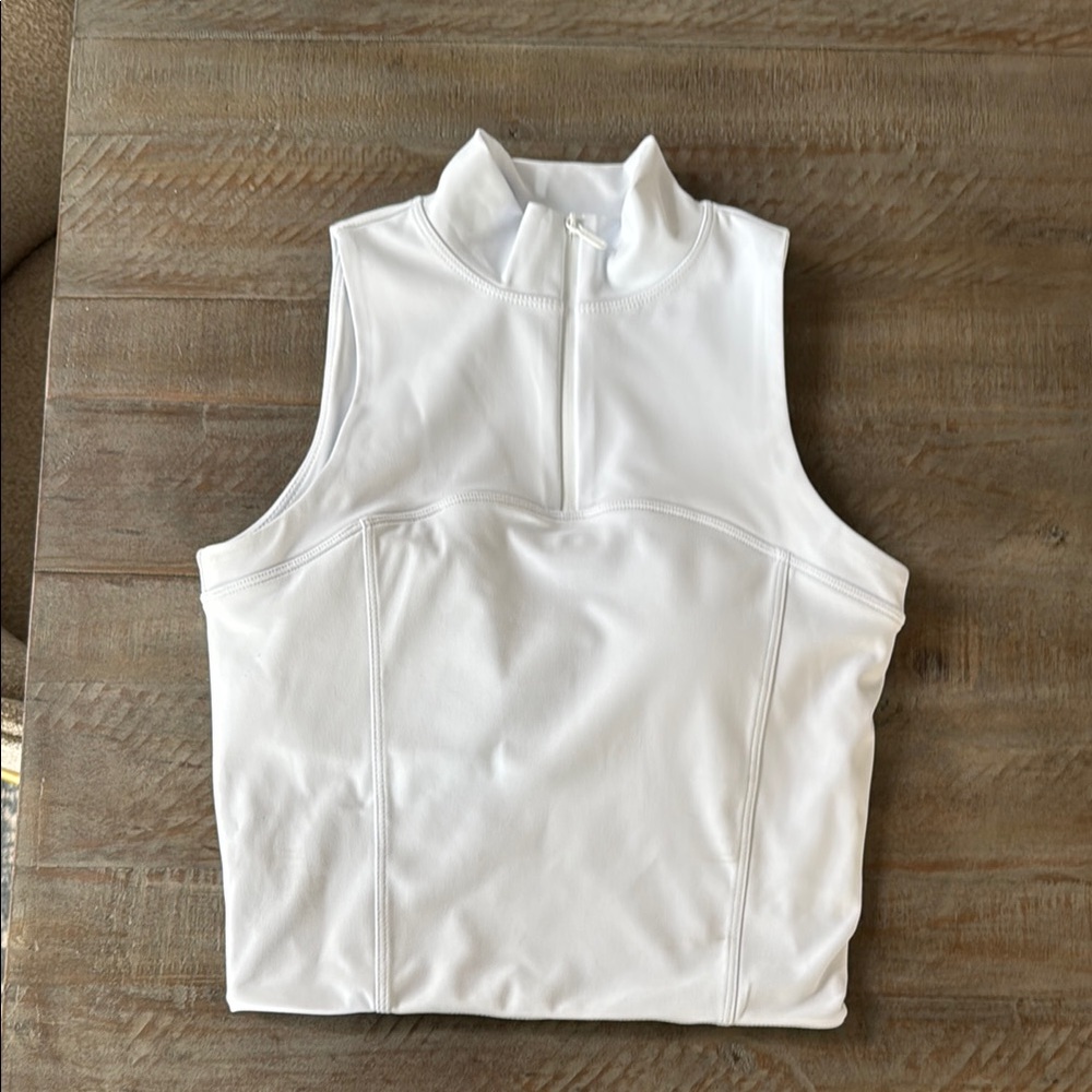 White Fitted Sleeveless Tank Top with Mandarin Collar